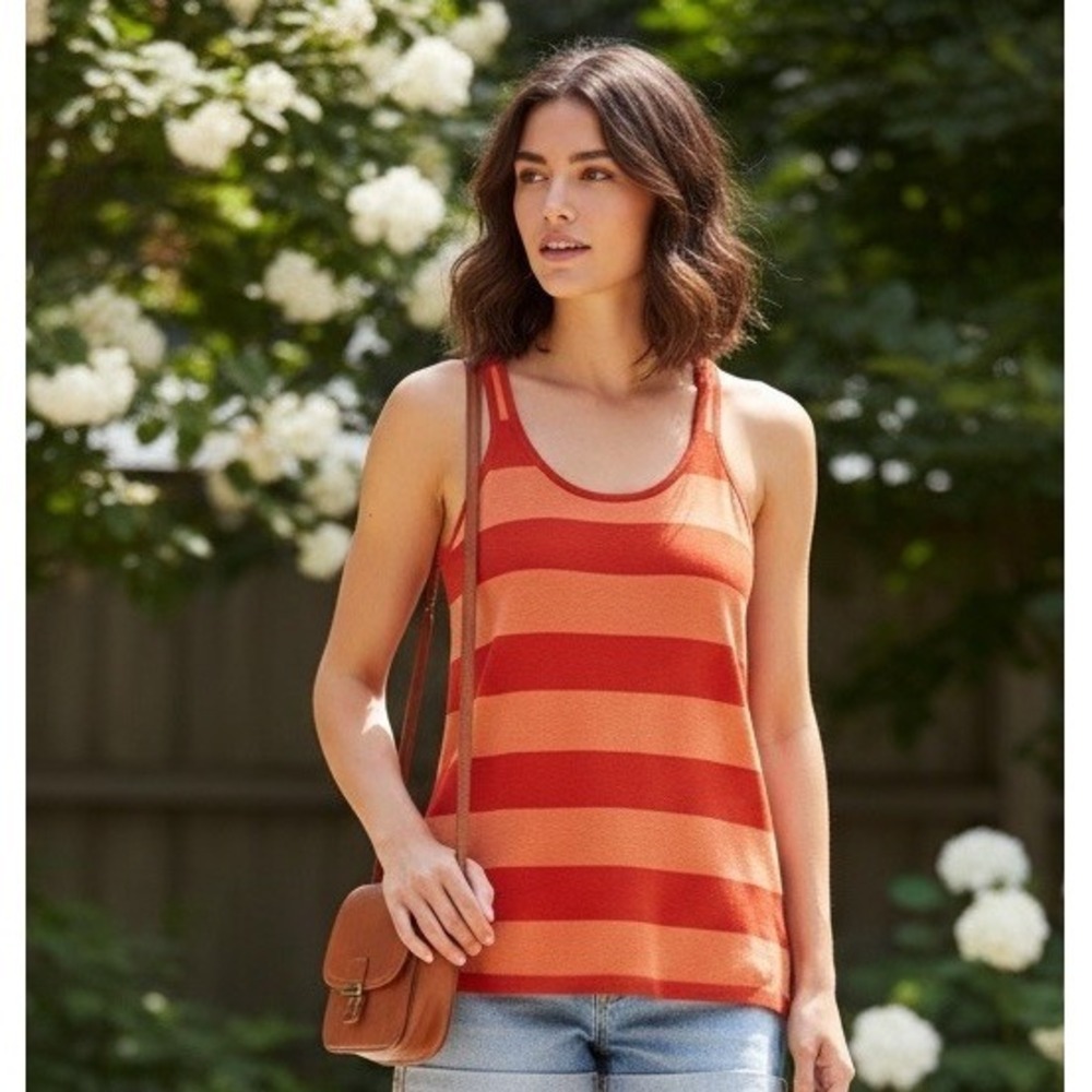 Brochu Walker Tank Sweater Womens Size S Red With Orange Stripes Knit Sweater
